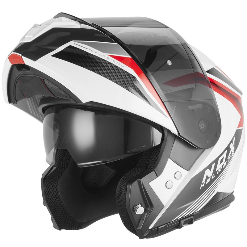 Casco moto flip-up NOX N968 Shift bianco-rosso