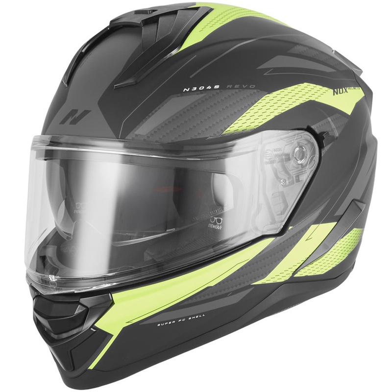 Casco integrale da moto NOX N304-S REVO nero opaco-giallo fluo