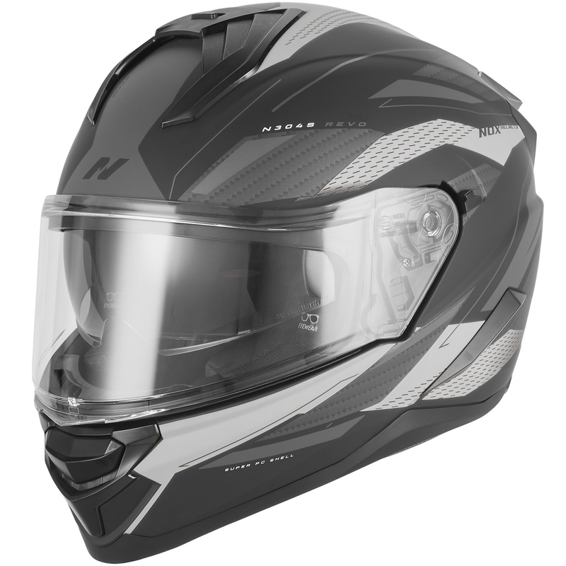 Casco integrale da moto NOX N304-S REVO nero opaco-argento