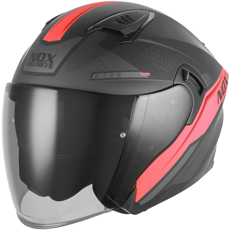 Casco da moto jet NOX N130 EKTO nero opaco-rosso
