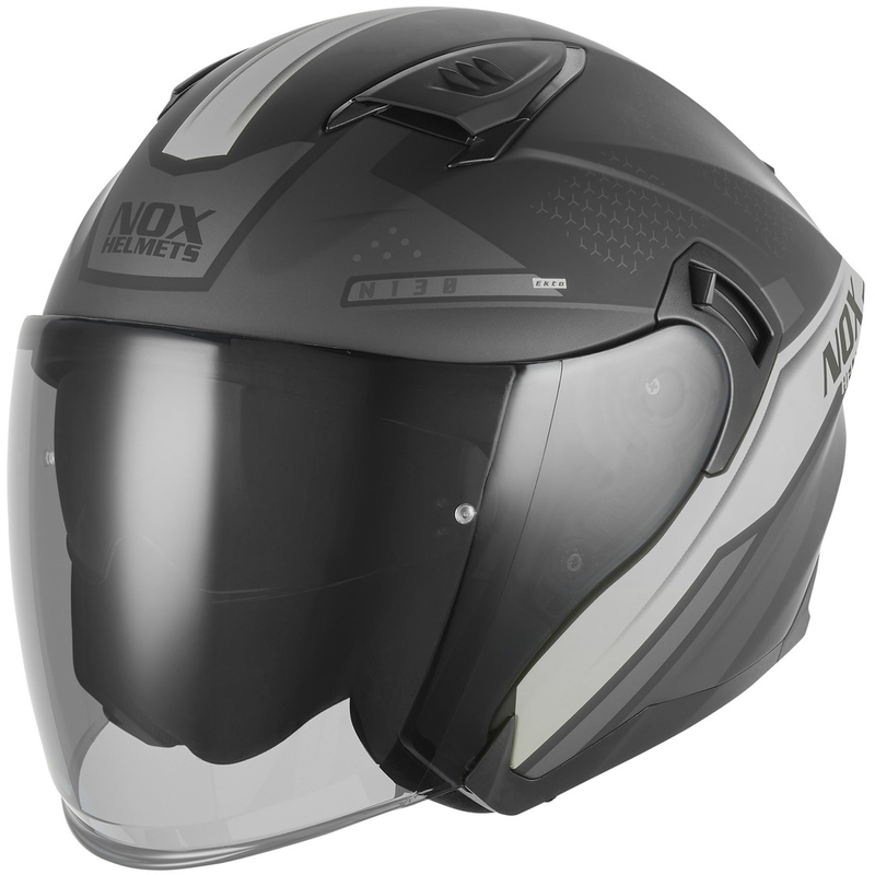 Casco da moto jet NOX N130 EKTO nero opaco-argento