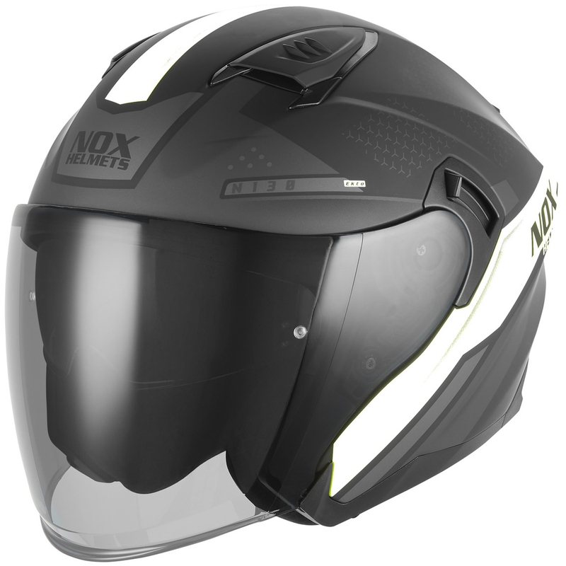 Casco da moto jet NOX N130 EKTO nero opaco-bianco