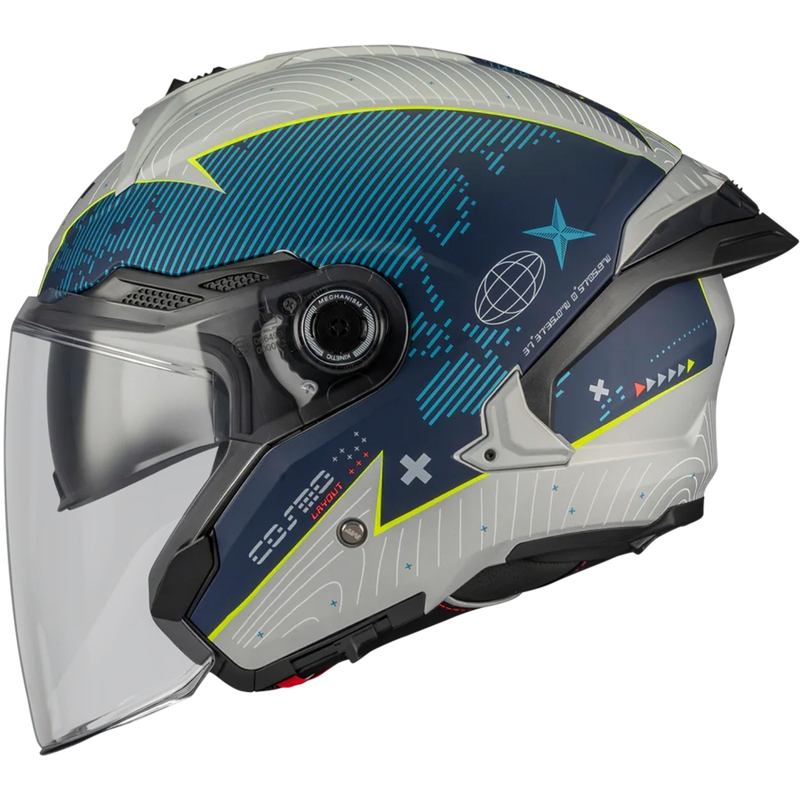 Casco da moto jet MT Cosmo SV Layout C7 blu-bianco opaco