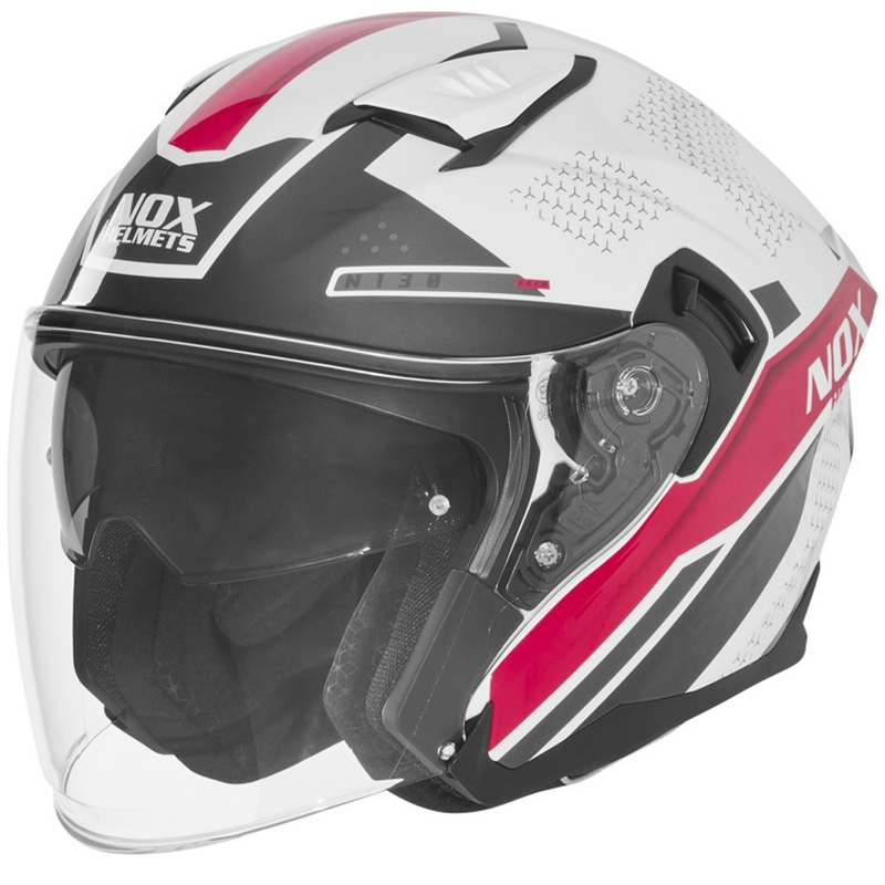 Casco da moto jet NOX N130 EKTO bianco-rosa