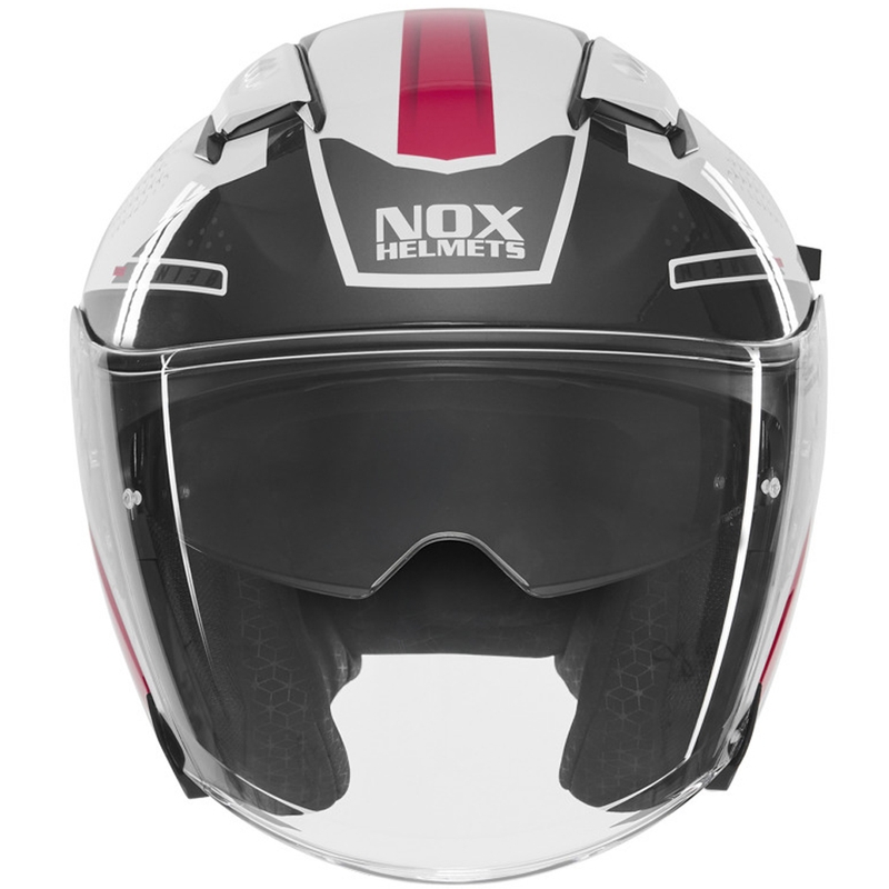 Casco da moto jet NOX N130 EKTO bianco-rosa