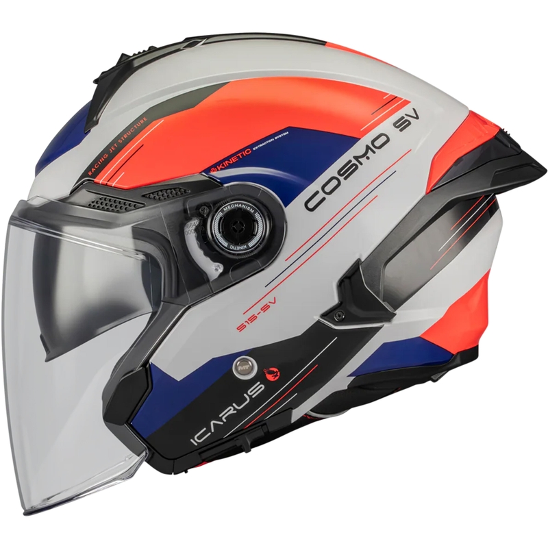 Casco da moto jet MT Cosmo SV Icarus A5 blu-bianco-rosso