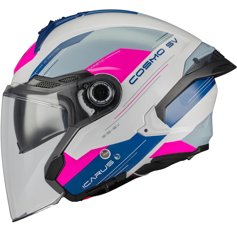 Casco da moto jet MT Cosmo SV Icarus A8 bianco-blu-rosa