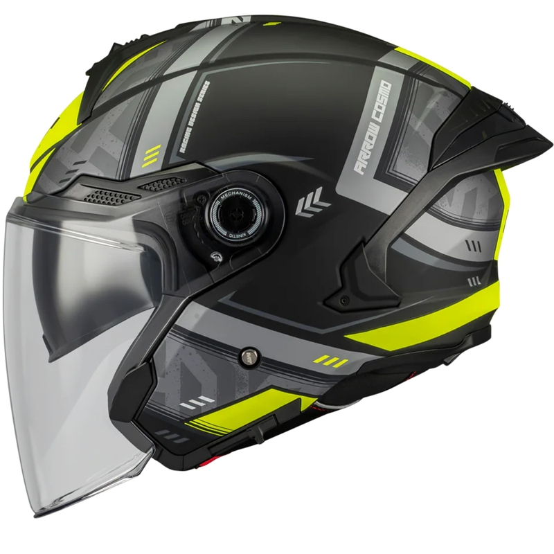 Casco moto jet MT Cosmo SV Arrow B3 nero opaco-grigio-giallo fluo