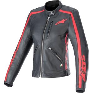 Alpinestars Stella Dyno Donna Giacca da moto in pelle nera e rossa