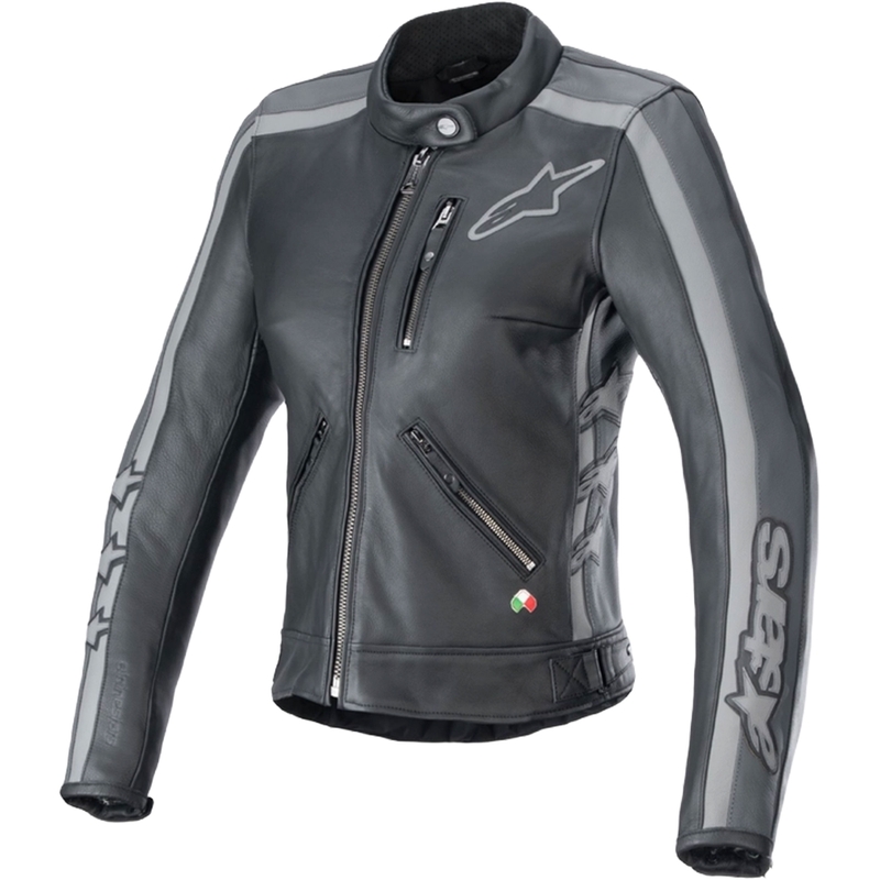 Alpinestars Stella Dyno Donna Giacca da moto in pelle nera e grigia