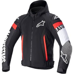 Giacca da moto impermeabile Alpinestars Zaca Air nero-bianco-rosso fluo
