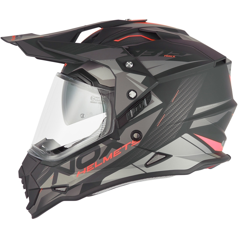 Casco da moto enduro NOX N312 Track nero opaco-rosso