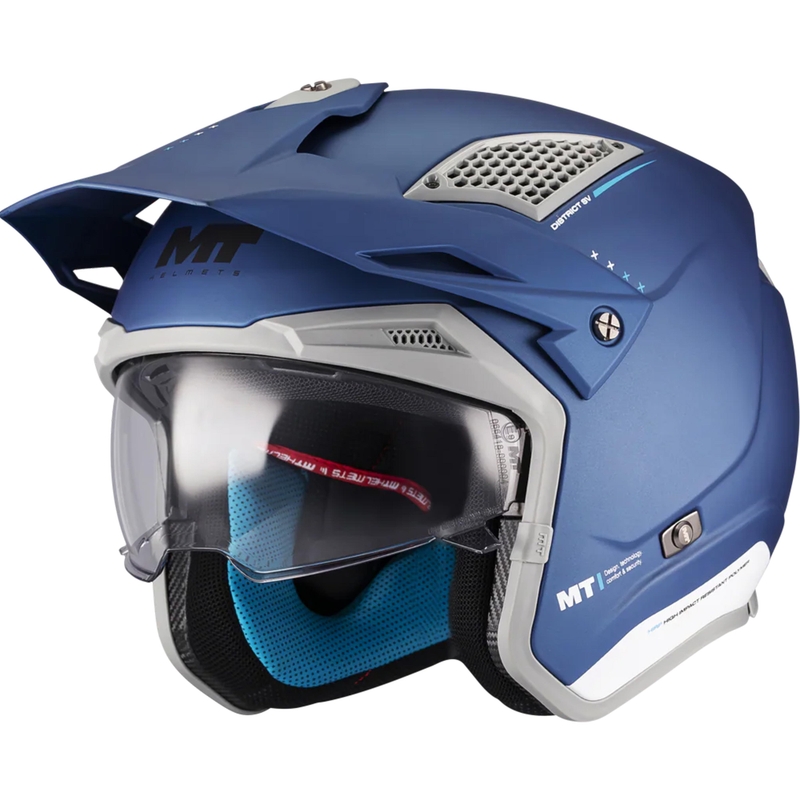 Casco da trial aperto per moto MT District SV S Soul C7 blu-grigio opaco