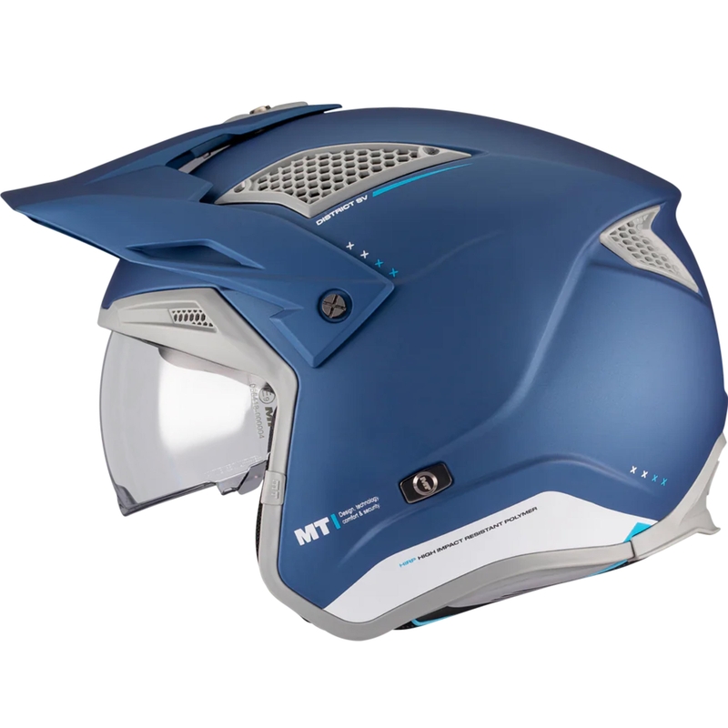 Casco da trial aperto per moto MT District SV S Soul C7 blu-grigio opaco