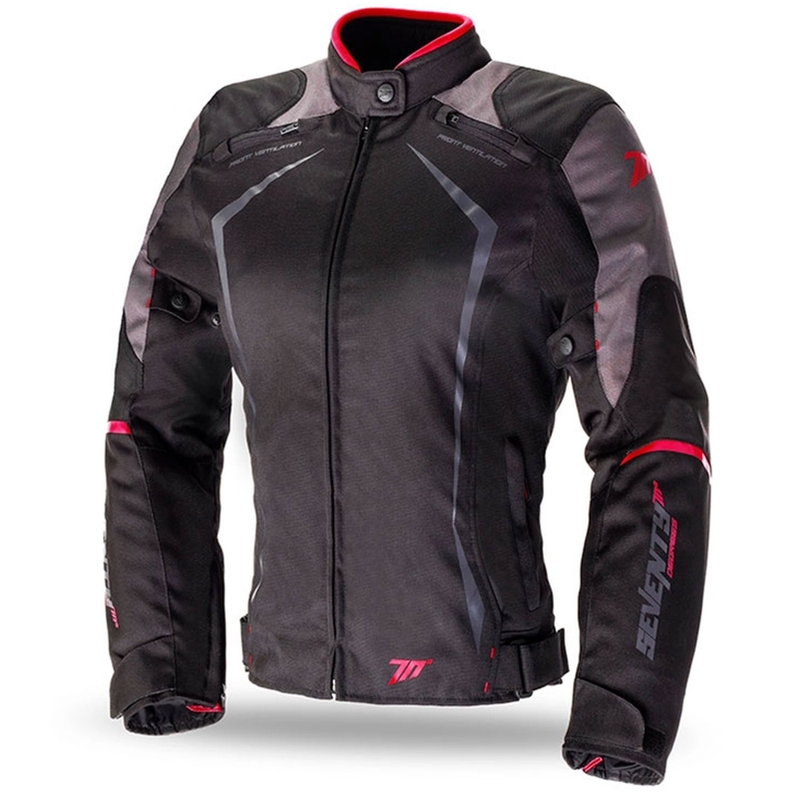 Giacca da moto da donna SEVENTY DEGREES SD-JR49 nero-rosso