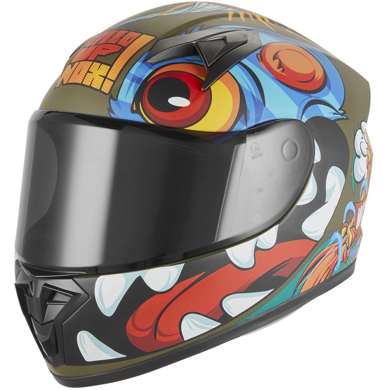 Casco integrale da moto per bambini NOX N731 Scrappy cachi-multicolore