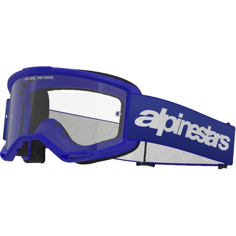 Occhiali da motocross Alpinestars Vision 3 Wordmark blu con plexi trasparente