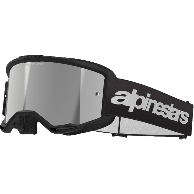 Occhiali da motocross Alpinestars Vision 3 Wordmark neri con plexi argento specchiato