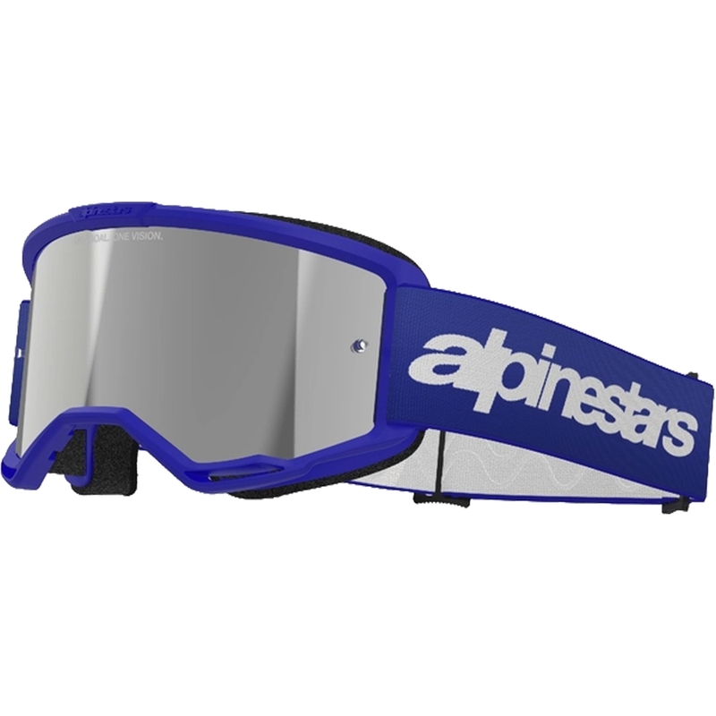 Occhiali da motocross Alpinestars Vision 3 Wordmark blu con lenti argento specchiate