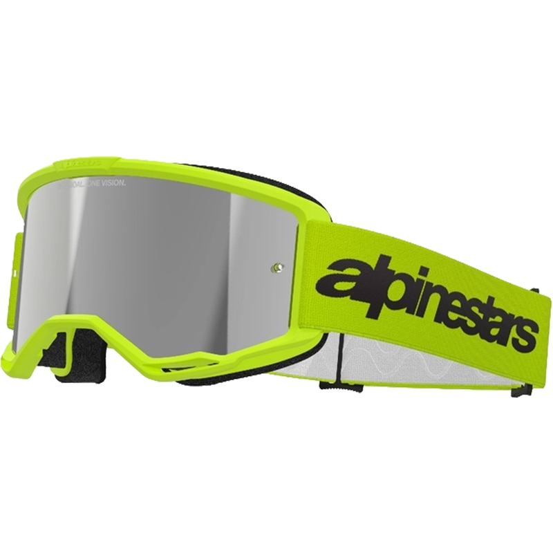Occhiali da motocross Alpinestars Vision 3 Wordmark giallo fluo con lente radiale argento