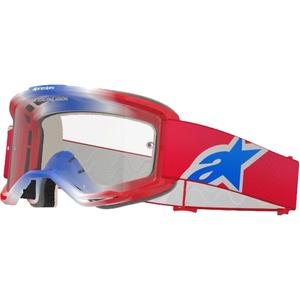 Occhiali da motocross Alpinestars Vision 5 Corp rossi, bianchi e blu con lenti trasparenti