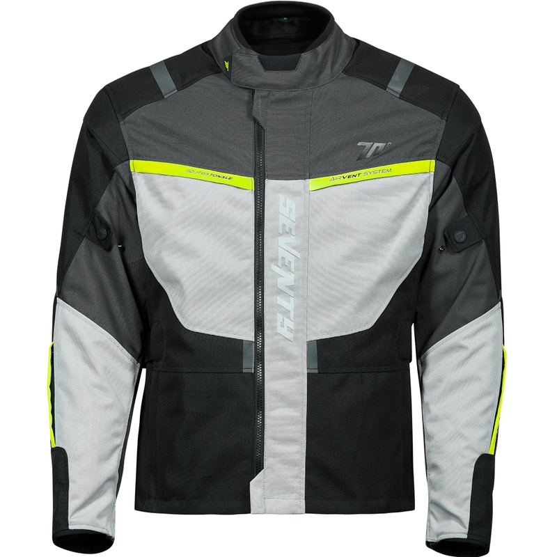 Giacca da moto da donna Seventy Degrees SD-JT85 Tonale nero-grigio-giallo fluo