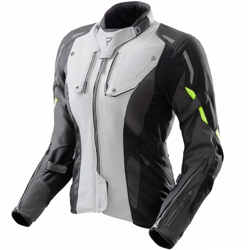 Giacca da motociclista da donna Rebelhorn Hiker IV nero-grigio-giallo fluo