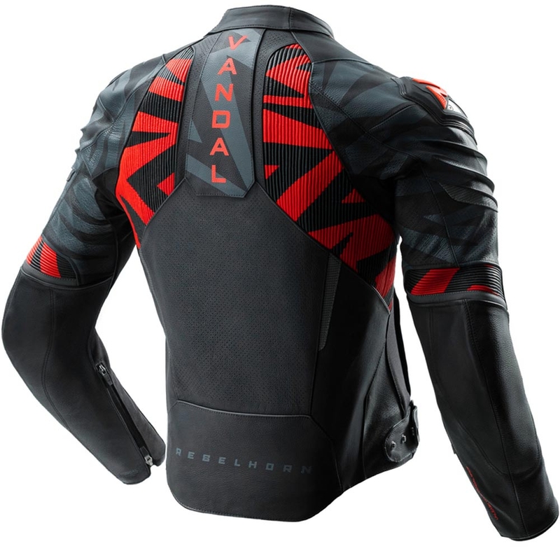 Giacca da moto in pelle Rebelhorn Vandal 2 nera-grigia-rosso fluo