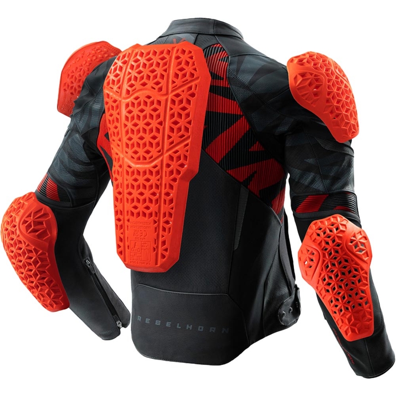 Giacca da moto in pelle Rebelhorn Vandal 2 nera-grigia-rosso fluo
