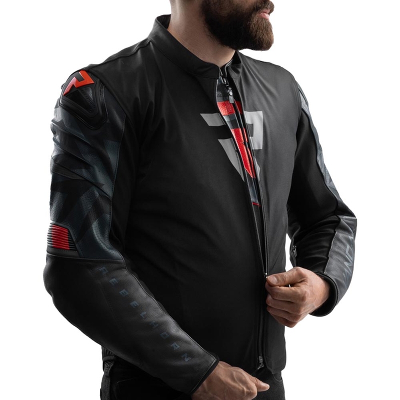 Giacca da moto in pelle Rebelhorn Vandal 2 nera-grigia-rosso fluo