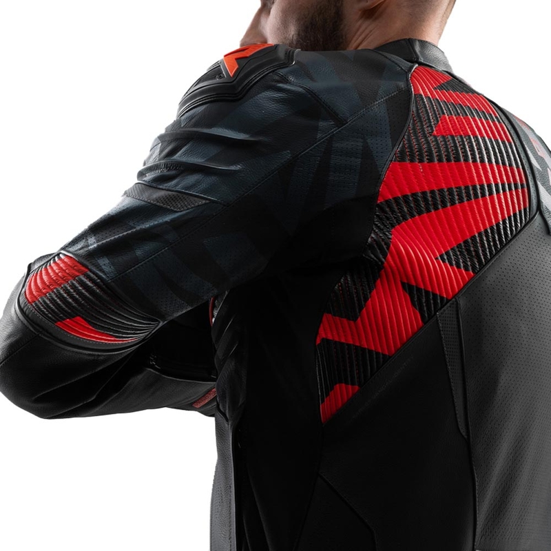 Giacca da moto in pelle Rebelhorn Vandal 2 nera-grigia-rosso fluo