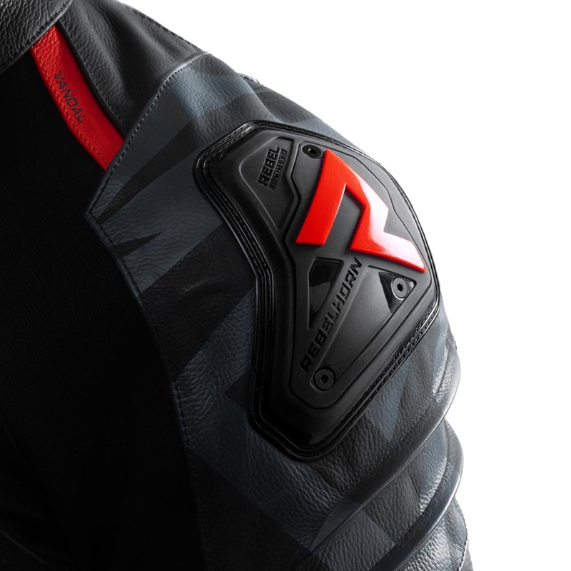 Giacca da moto in pelle Rebelhorn Vandal 2 nera-grigia-rosso fluo