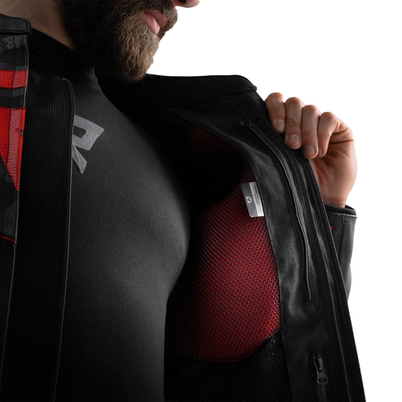 Giacca da moto in pelle Rebelhorn Vandal 2 nera-grigia-rosso fluo