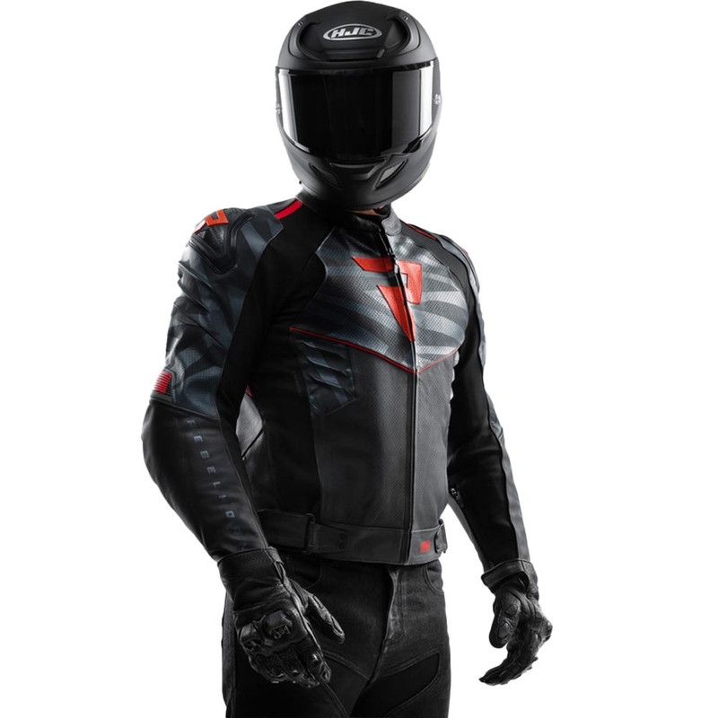 Giacca da moto in pelle Rebelhorn Vandal 2 nera-grigia-rosso fluo