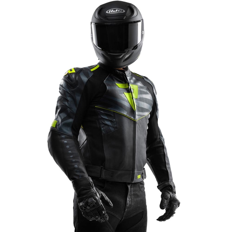 Giacca da motociclista in pelle Rebelhorn Vandal 2 nera-grigia-giallo fluo