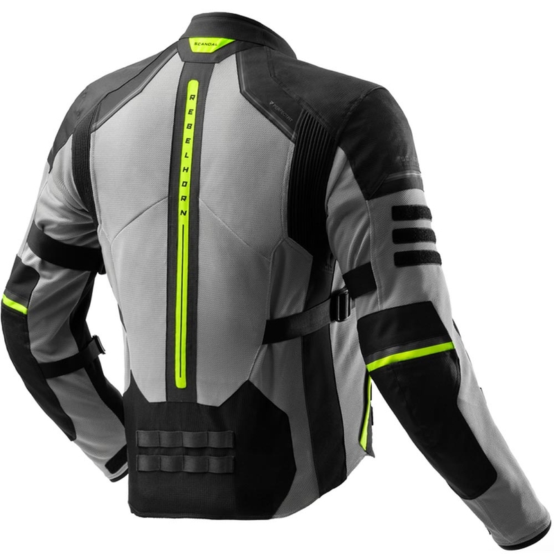 Giacca da moto Rebelhorn Scandal 3 nero-grigio-giallo fluo