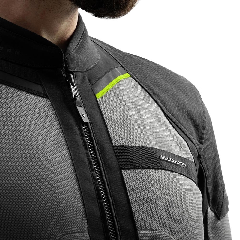 Giacca da moto Rebelhorn Scandal 3 nero-grigio-giallo fluo