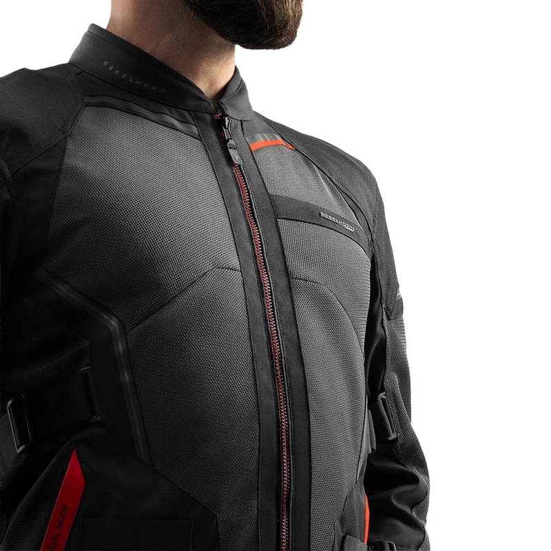 Giacca da motociclista Rebelhorn Scandal 3 grigio scuro-nero-rosso