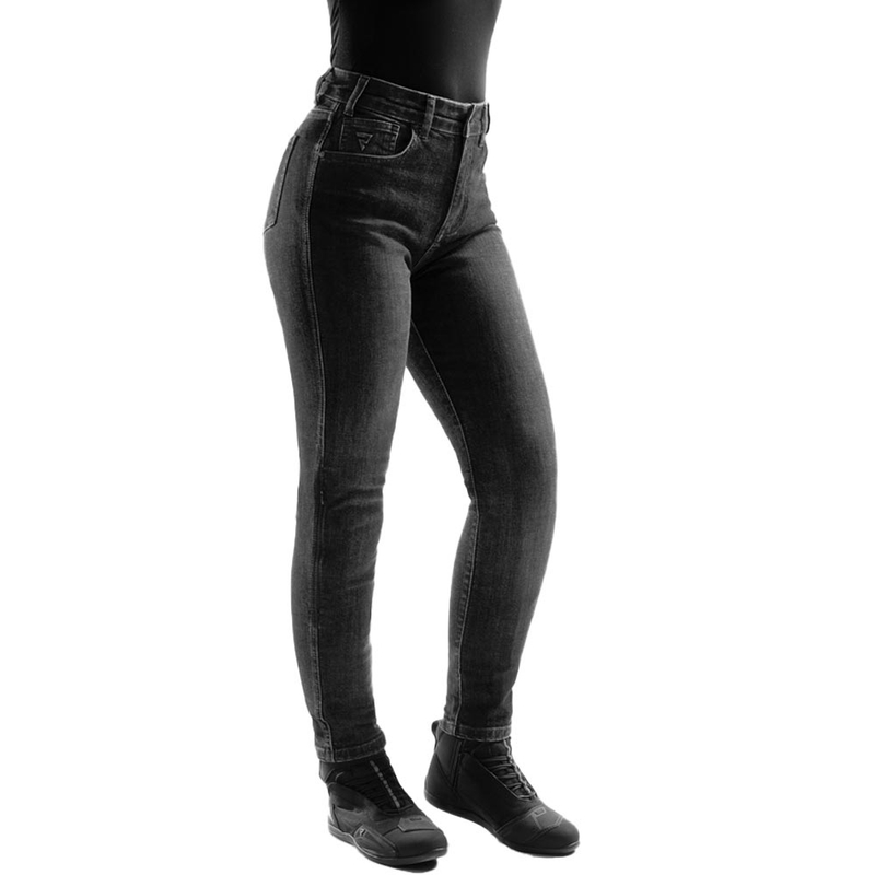 Jeans da motociclista corti da donna Rebelhorn Classic Monolayer, nero lavato