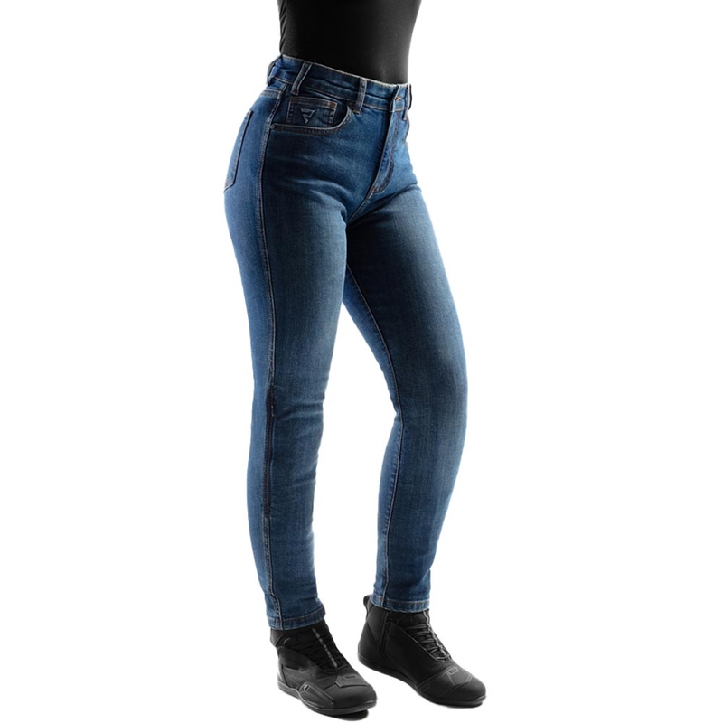 Jeans da motociclista corti da donna Rebelhorn Classic Monolayer blu lavato