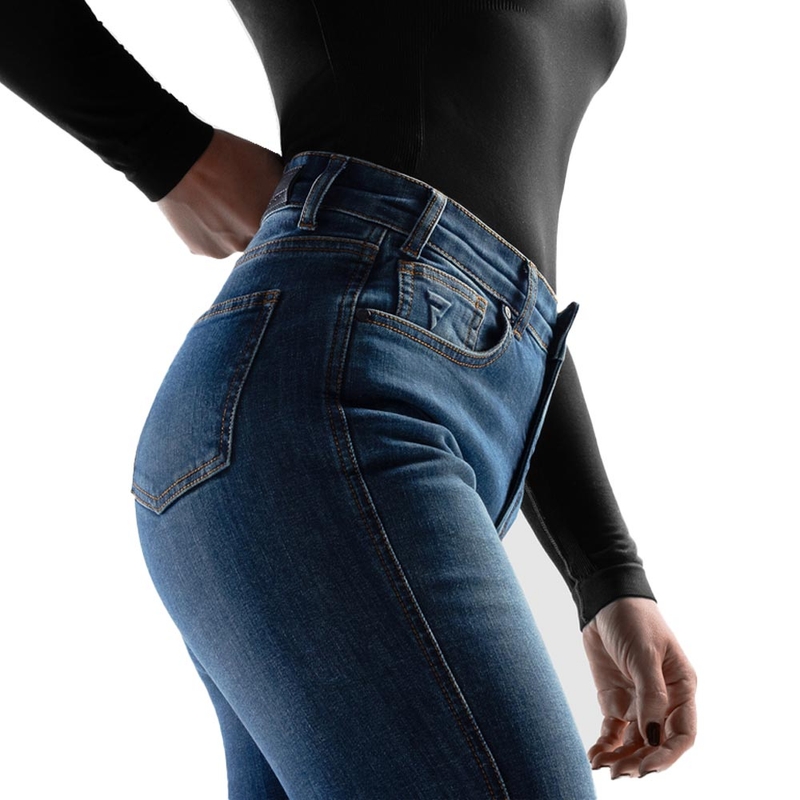 Jeans da motociclista corti da donna Rebelhorn Classic Monolayer blu lavato