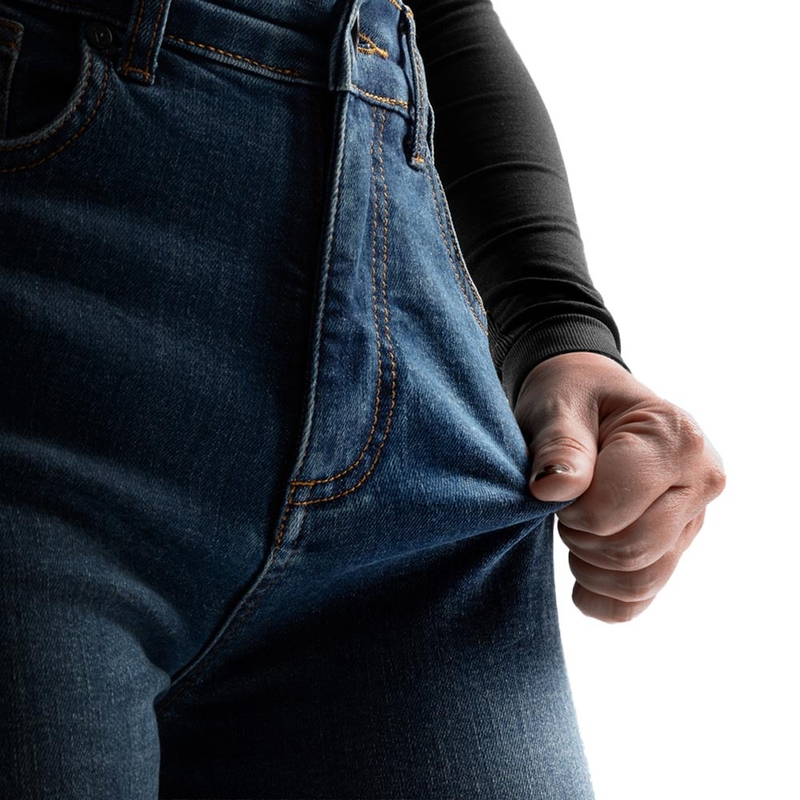 Jeans da motociclista corti da donna Rebelhorn Classic Monolayer blu lavato