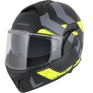 Casco da motocicletta apribile Cassida MultiFlip Korp nero opaco-giallo fluo-grigio