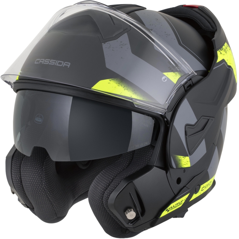 Casco da motocicletta apribile Cassida MultiFlip Korp nero opaco-giallo fluo-grigio