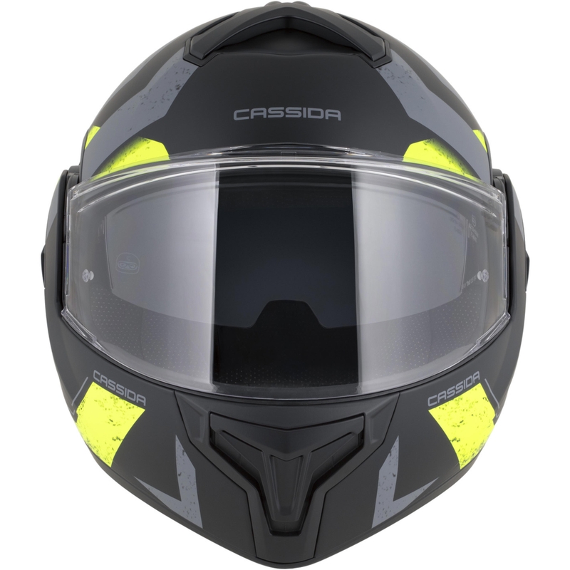 Casco da motocicletta apribile Cassida MultiFlip Korp nero opaco-giallo fluo-grigio