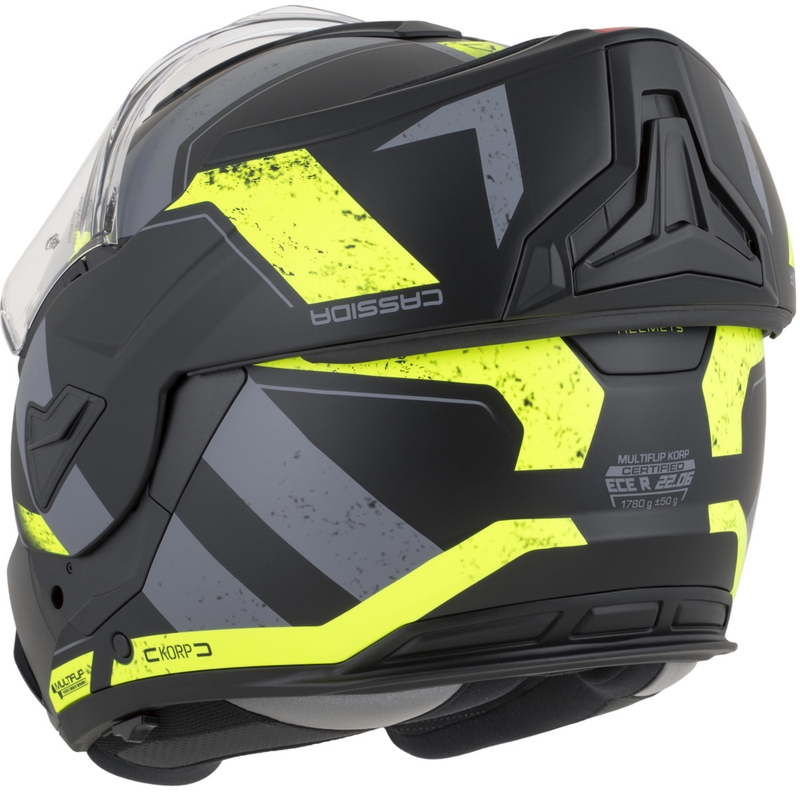 Casco da motocicletta apribile Cassida MultiFlip Korp nero opaco-giallo fluo-grigio