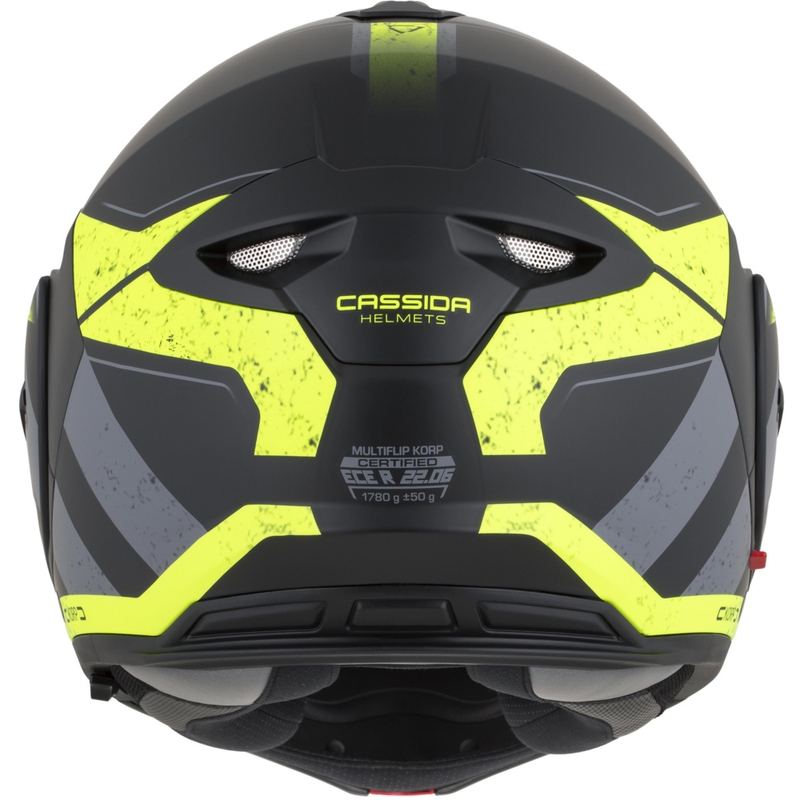 Casco da motocicletta apribile Cassida MultiFlip Korp nero opaco-giallo fluo-grigio