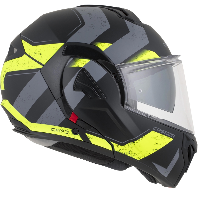 Casco da motocicletta apribile Cassida MultiFlip Korp nero opaco-giallo fluo-grigio