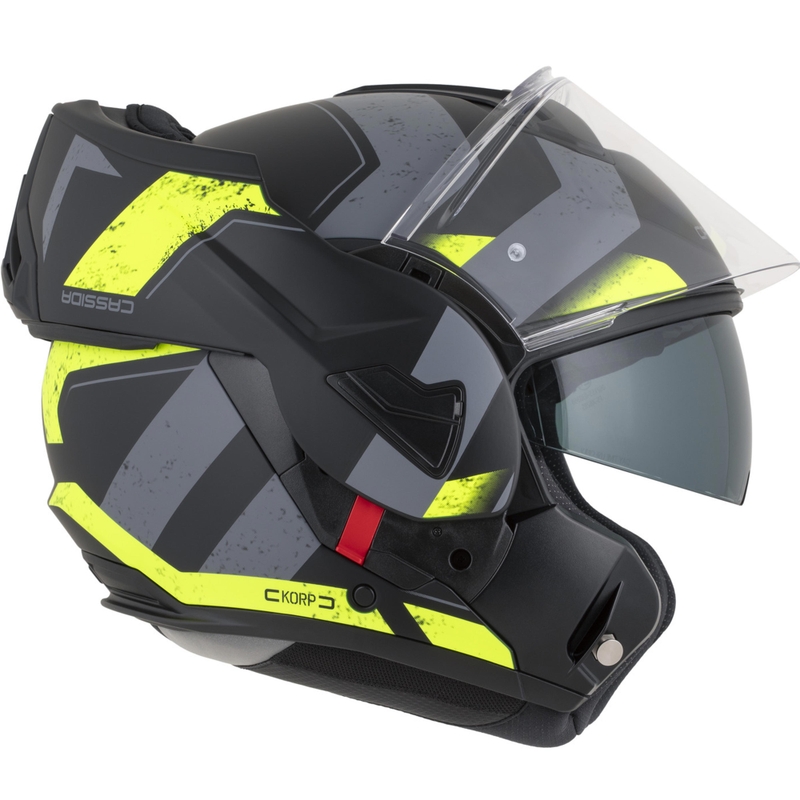 Casco da motocicletta apribile Cassida MultiFlip Korp nero opaco-giallo fluo-grigio