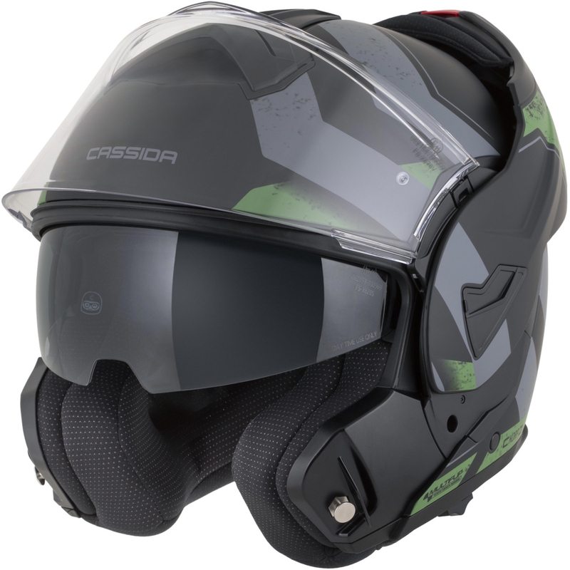 Casco da motocicletta apribile Cassida MultiFlip Korp nero opaco-verde-grigio